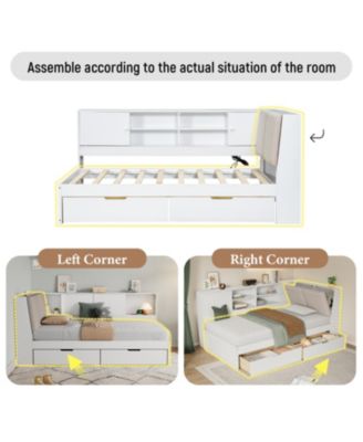 L-Shaped Daybed with Storage Bookcase & USB