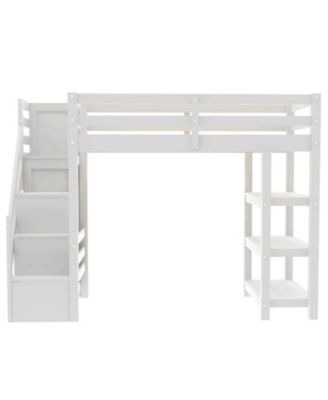 Loft Bed with Shelves Staircase & Wardrobe