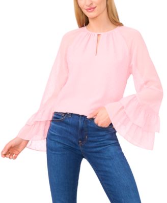 Women's Tiered Flowy Long Sleeves Keyhole Top
