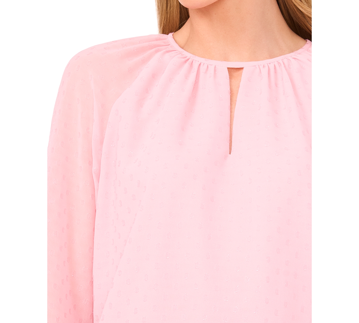 CeCe Women's Tiered Flowy Long Sleeves Keyhole Top