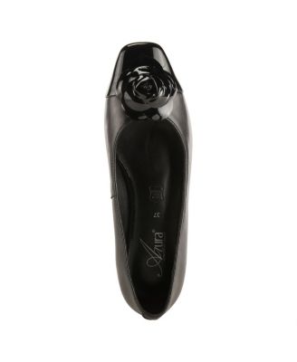 Women's Angelinite Leather Slip-On Cap-Toe Shoes with Floral Applique, Cushioned Leather Insole, and Flexible Low Heel – Everyday Comfort Style