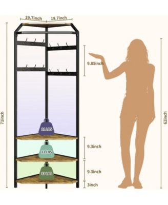 Corner Coat Rack With Shoe Bench and 6 Double Hooks, Corner Hall Tree - Clothes Rack With Storage Hall Tree With Organizer Shelf for Entryway, Hallway, Closet (02-Rustic Brown)