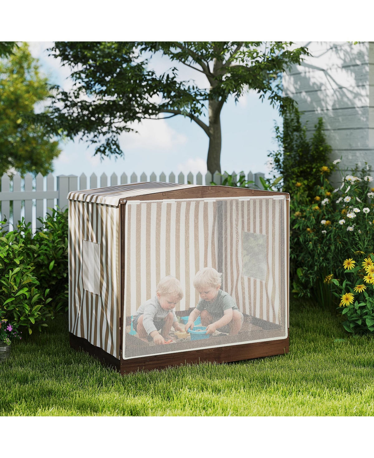 Qaba Kids Wooden box with Canopy Fully Cove, 56" x 40" x 52",