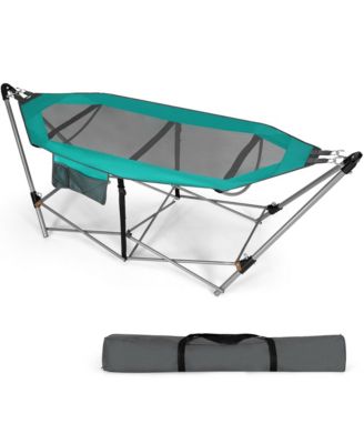 Folding Hammock Indoor & Outdoor Hammock with Side Pocket & Iron Stand