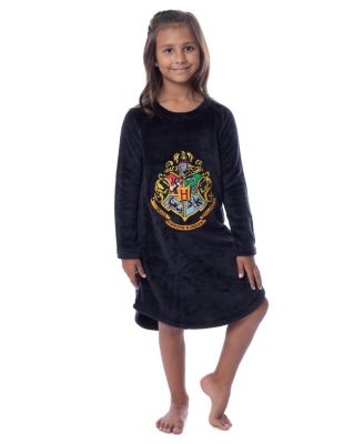 Girls Hogwarts Houses Crest Long-Sleeve Fleece Pajama Nightgown - All Houses