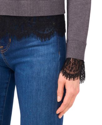 Women's Lace Hem Long Sleeves Sweater