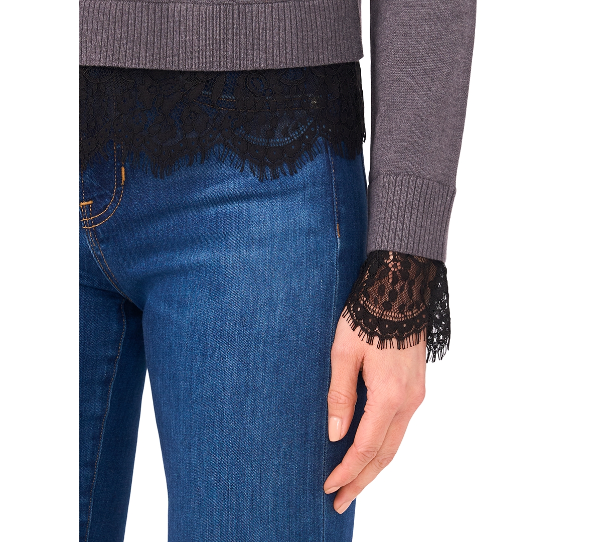 Cece Women's Lace Hem Long Sleeves Sweater In Gray