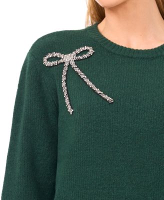 Women's Oversized Bow Applique Long Sleeves Sweater