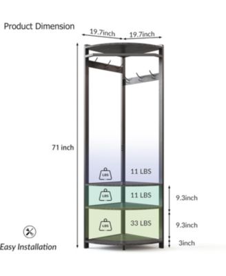 3-in-1 Narrow Corner Coat Rack Stand with Shoe Bench & Storage Shelf - 70.8" Tall Entryway Organizer for Hallway, Bedroom, Living Room - Space Saving Coat Hooks & Shoe Rack