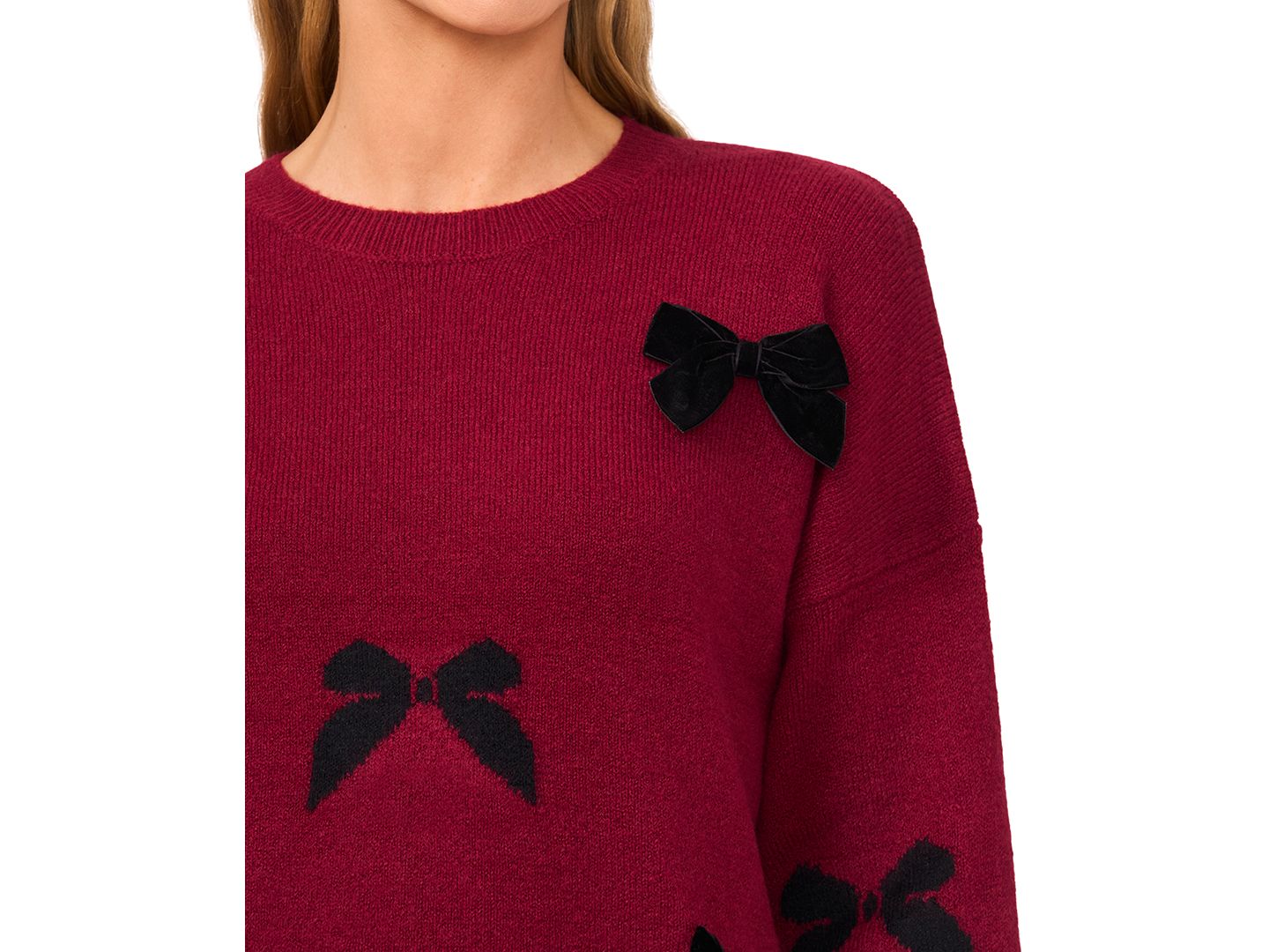 Женский свитер CeCe Bow Appliqué, цвет: Глубокий мерло — фото 2