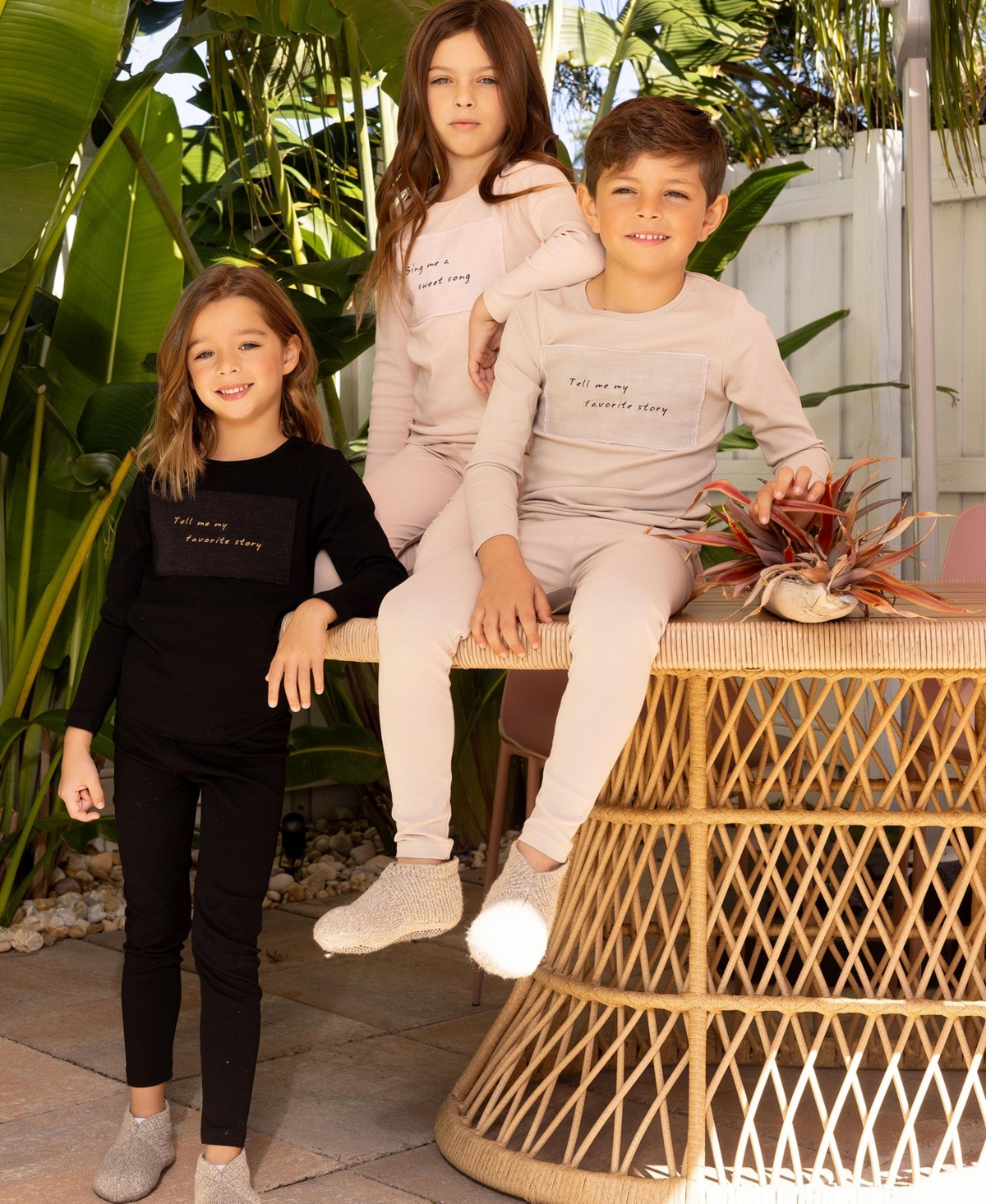 NoggiWear Little/Big Girls Linen Patch Cotton Loungewear Set