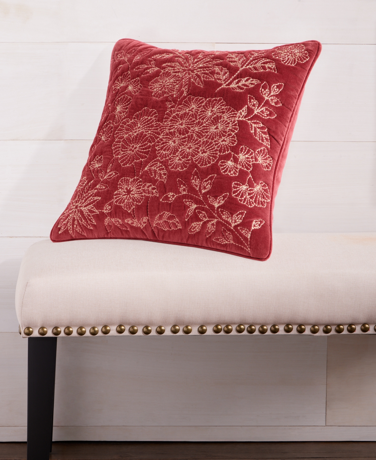 Charter Club Velvet Botanical Decorative Pillow, 18" X 18", Exclusively At Macy's In Red