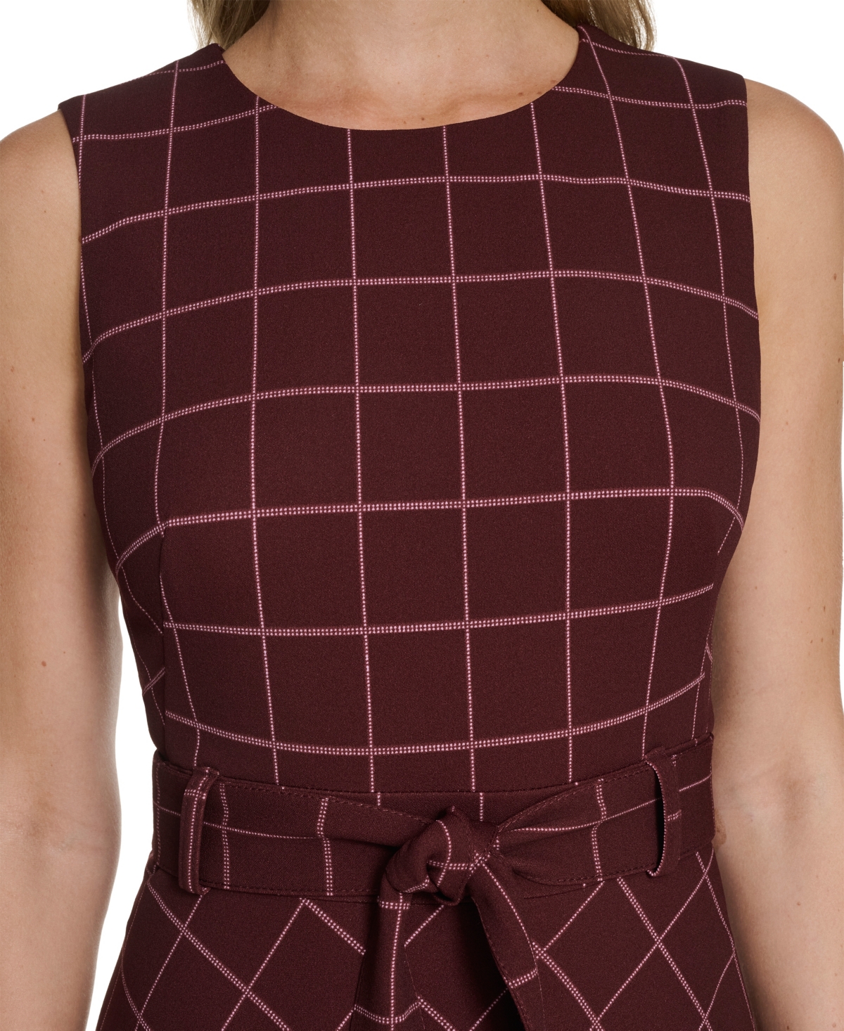 Calvin Klein Women's Belted Fit And Flare Short Dress In Burgundy