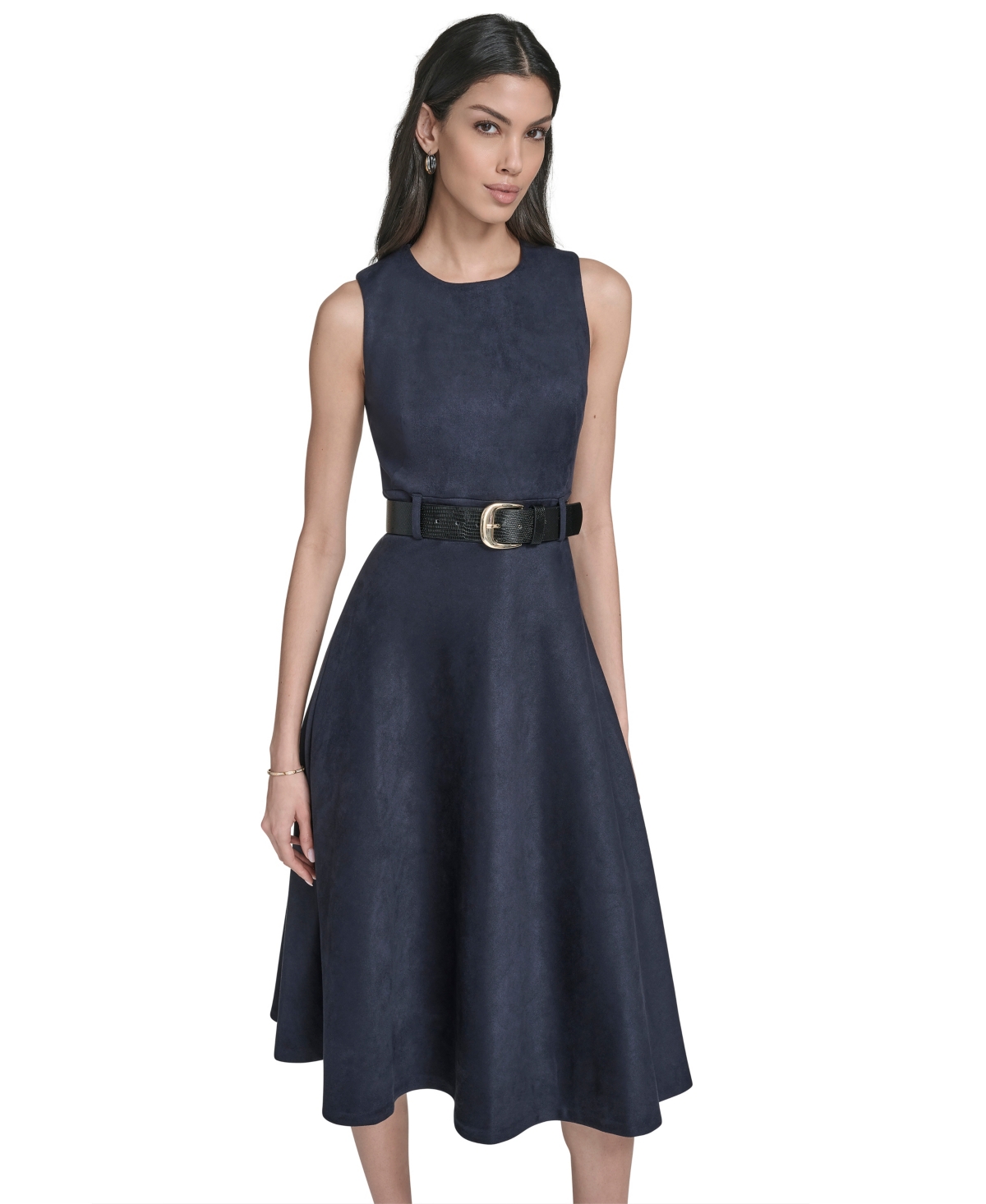 Calvin Klein Women's Belted Midi Dress In Blue