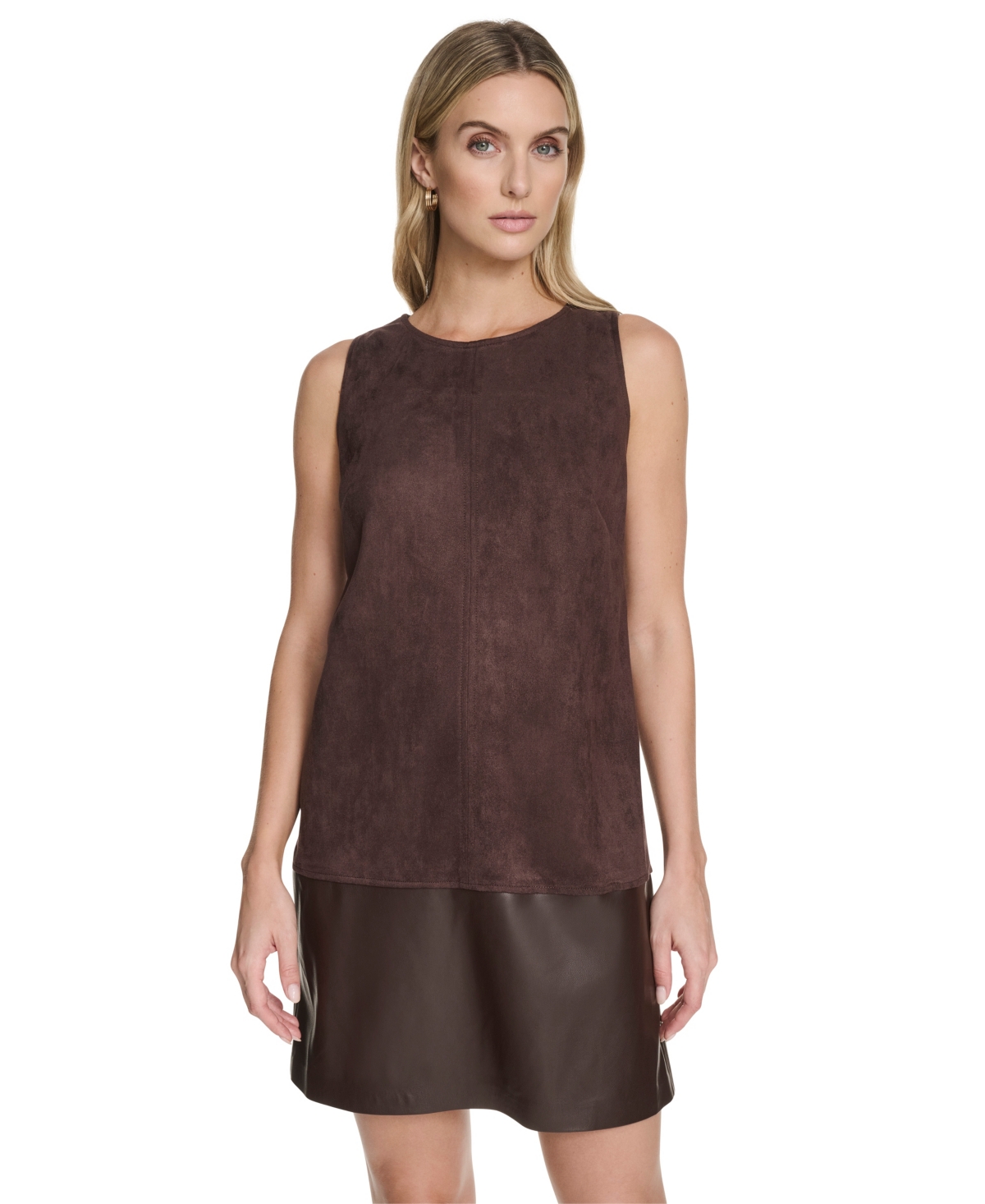Calvin Klein Women's Crewneck Short Shift Dress In Brown