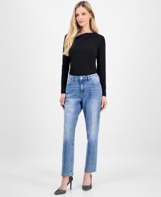 I.N.C. International Concepts - Petite Embellished High-Rise Straight Jeans