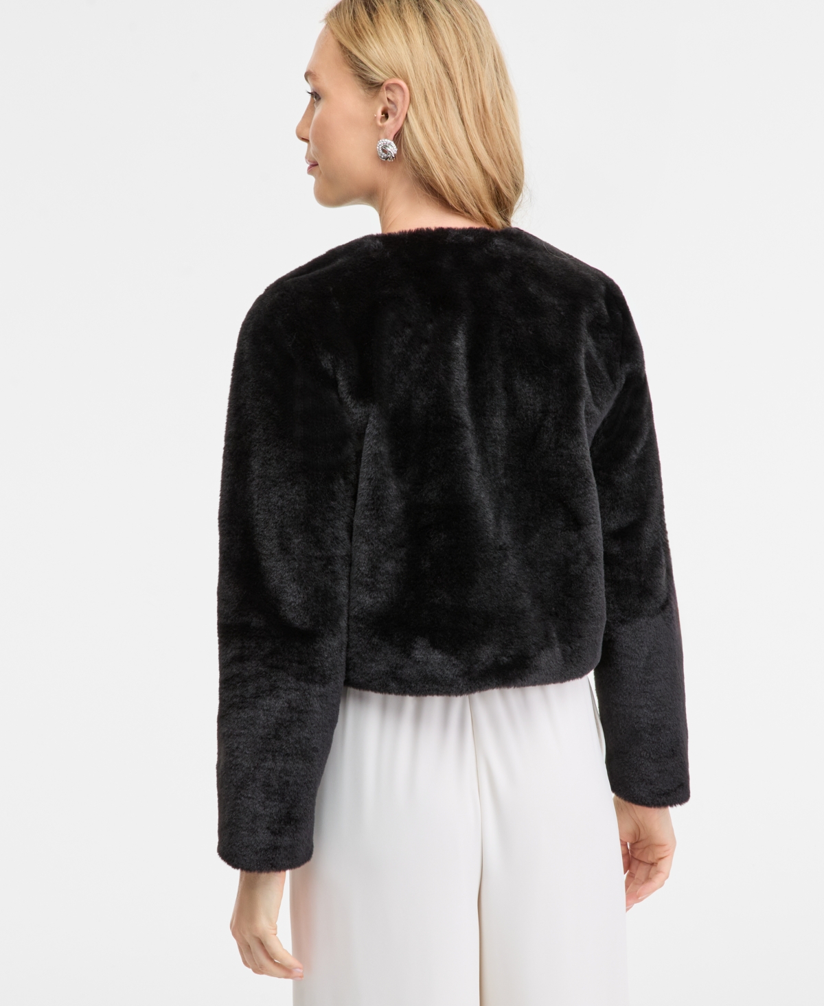 Inc International Concepts Petite Faux-fur Long-sleeve Jacket, Macy's Exclusive In Black