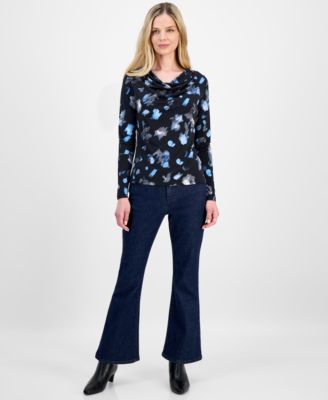 Petite Printed Cowlneck Top, Macy's Exclusive
