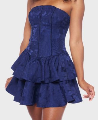 Juniors' Strapless Jacquard Petal Dress
