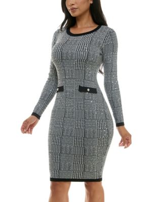 Juniors Sequin Plaid Midi Sweater Dress
