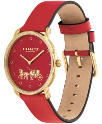 Women's Elliot Red Leather Strap New Year Watch, 36mm