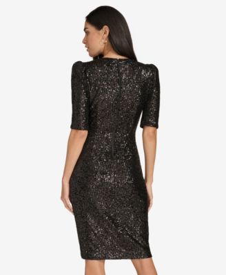Petite Sequin Puff-Sleeve Dress