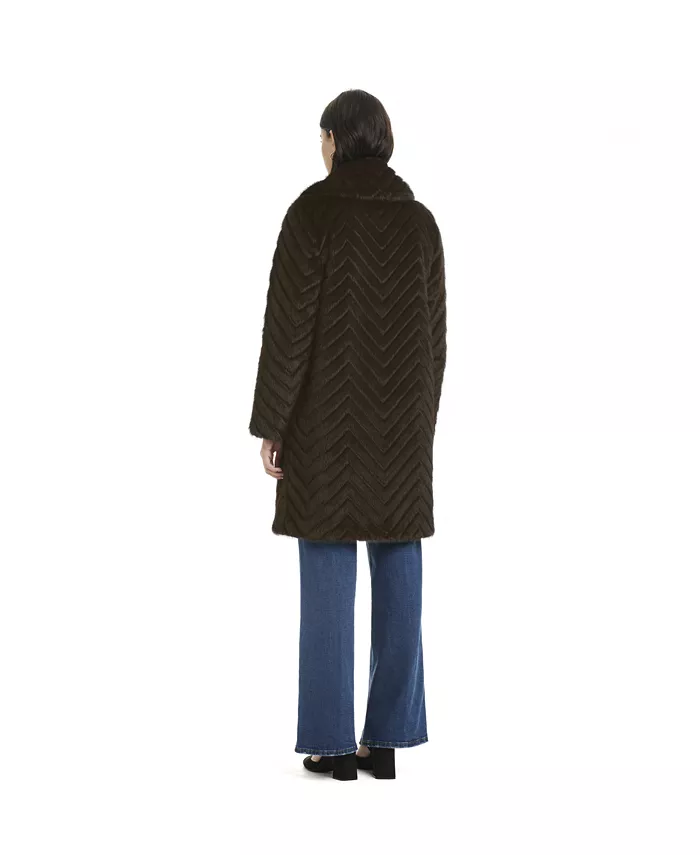 Women's Chevron Textured Faux-Fur Coat - thumbnail 4