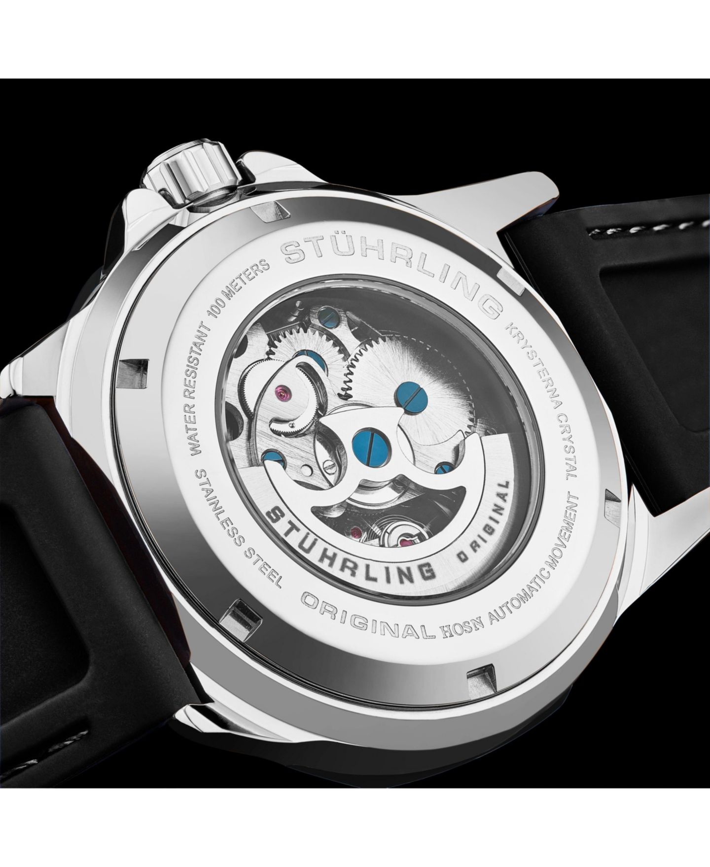 Мужские часы Stuhrling Edwardian 4018 Automatic Skeleton Watch - 44mm Stainless Steel Case, Skeleton Dial, Silicone Strap, цвет: Чёрный — фото 4