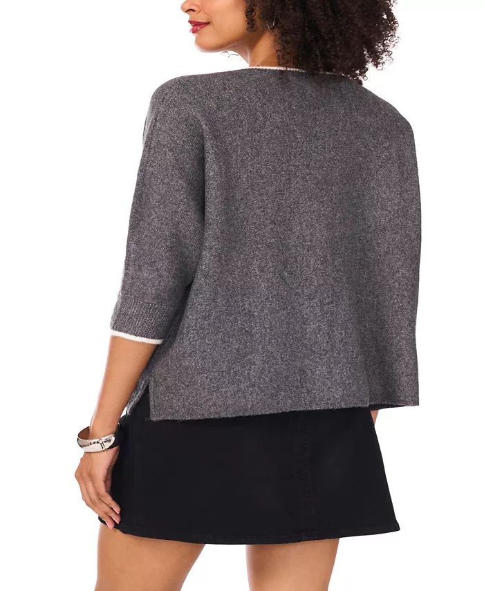 Women's Cozy V-Neck Tipped 3/4-Sleeve Sweater - thumbnail 3