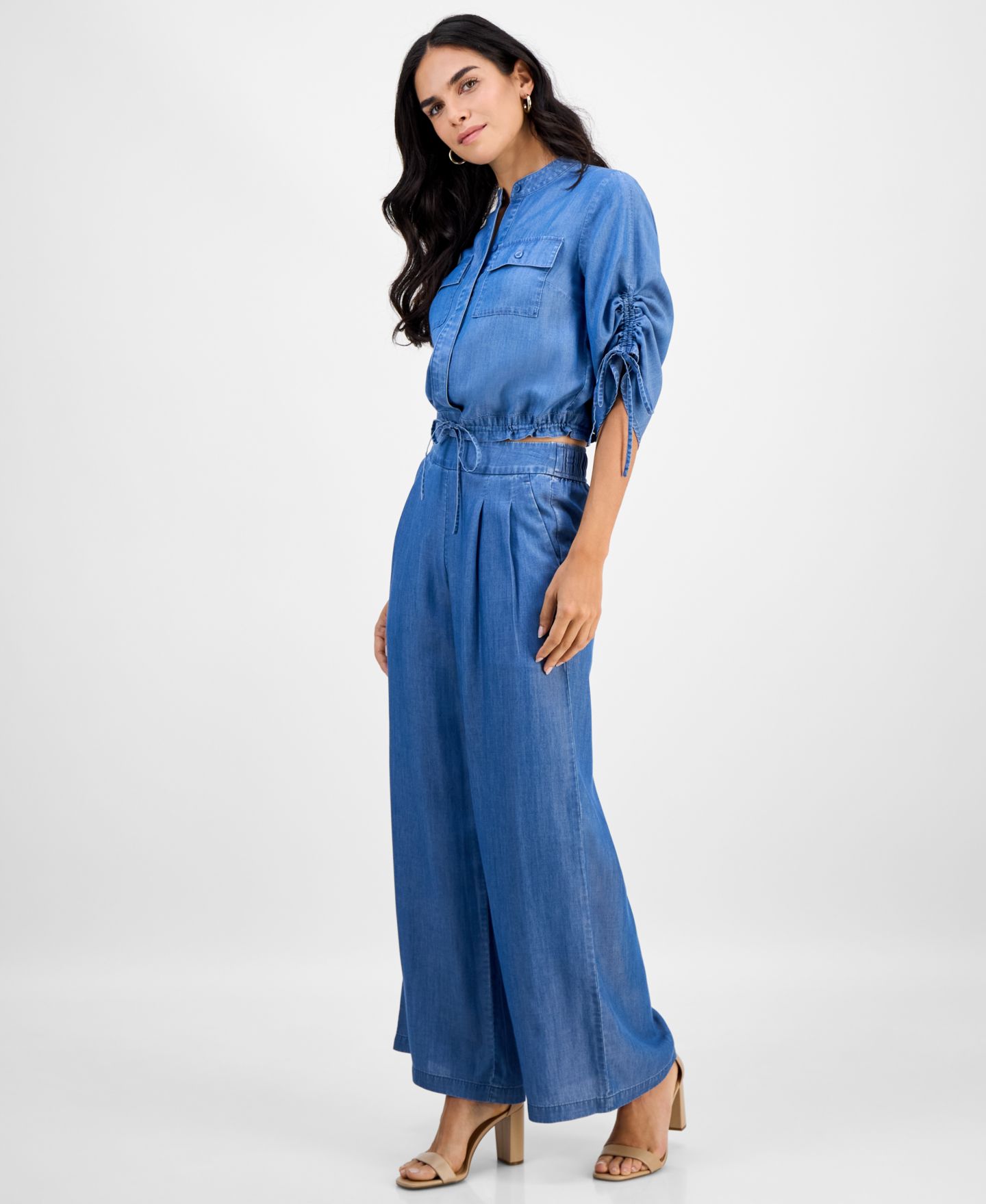 Женская рубашка I.N.C. International Concepts Petite Button-Front Chambray, цвет: Средний индиго — фото 4