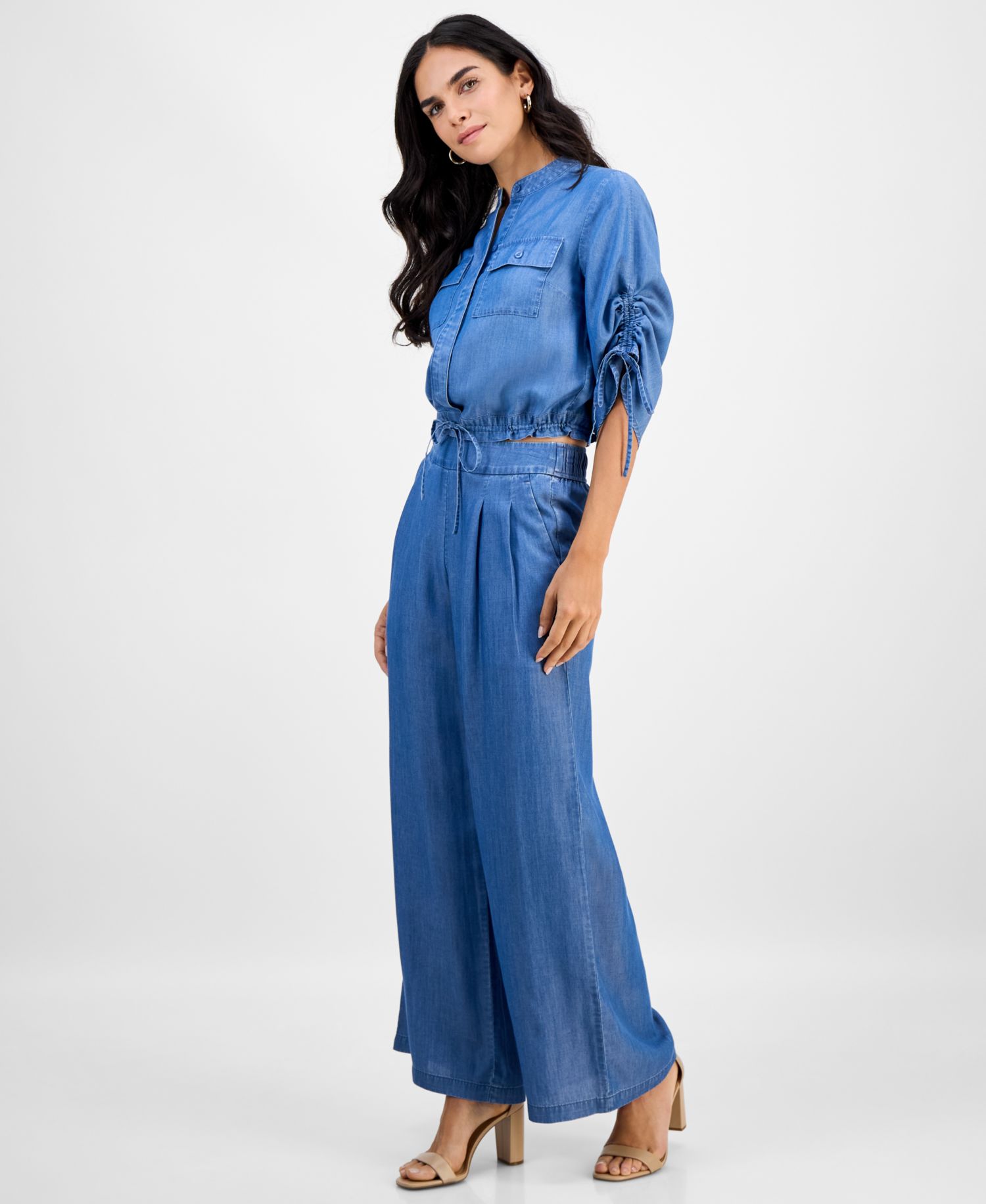 Petite Button-Front Chambray Shirt