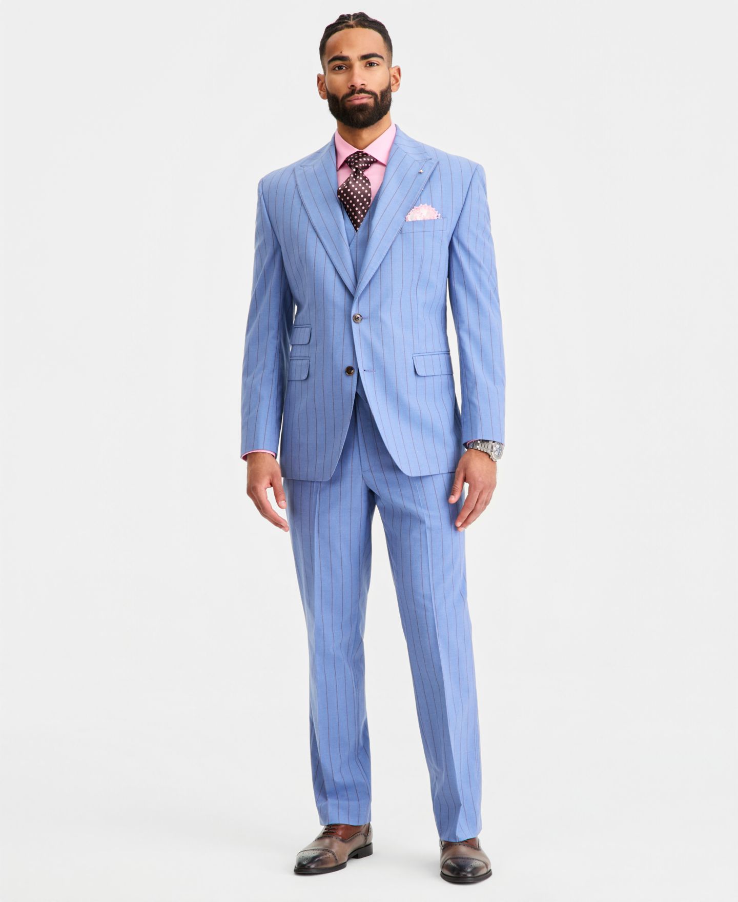 Мужские куртки Tayion Collection Classic-Fit Blue Pinstripe Suit Separates, цвет: Синий — фото 2