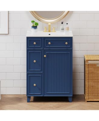24" Bathroom Vanity Cabinet with Ceramic Sink, 2 Drawers and 1 Storage Door