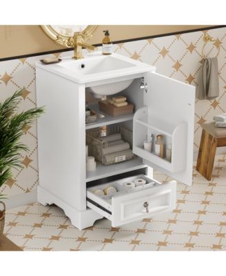 20" Solid Wood And MDF Soft-Close Door, U-Shaped Shelf, Drawer and Storage Rack Bathroom Vanity with Ceramic Sink