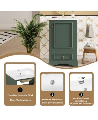 20" Solid Wood And MDF Soft-Close Door, U-Shaped Shelf, Drawer and Storage Rack Bathroom Vanity with Ceramic Sink