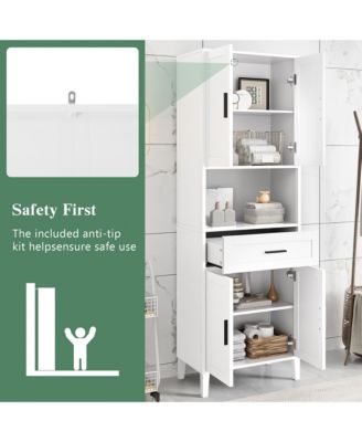 CASAINC 70.9-Inch Tall Freestanding Bathroom Storage Cabinet with Drawer, 4 Soft-Close Doors, Adjustable Shelves & Open Storage