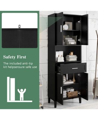 CASAINC 70.9-Inch Tall Freestanding Bathroom Storage Cabinet with Drawer, 4 Soft-Close Doors, Adjustable Shelves & Open Storage