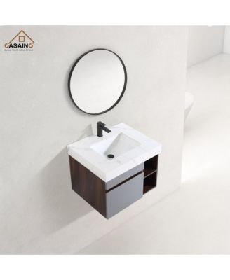 30-Inch Wall-Mounted Bathroom Vanity with Quartz Countertop and Double Topmount Sinks
