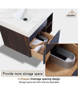 30-Inch Wall-Mounted Bathroom Vanity with Quartz Countertop and Double Topmount Sinks