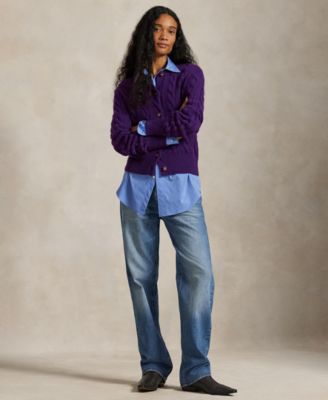 Women's Cable-Knit Wool-Cashmere Cardigan Sweater