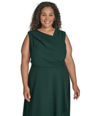 Plus Size Asymmetric Neck Draped Midi Dress
