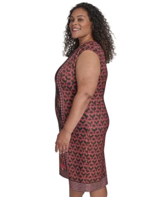 Plus Size Placement Print Bodycon Midi Dress
