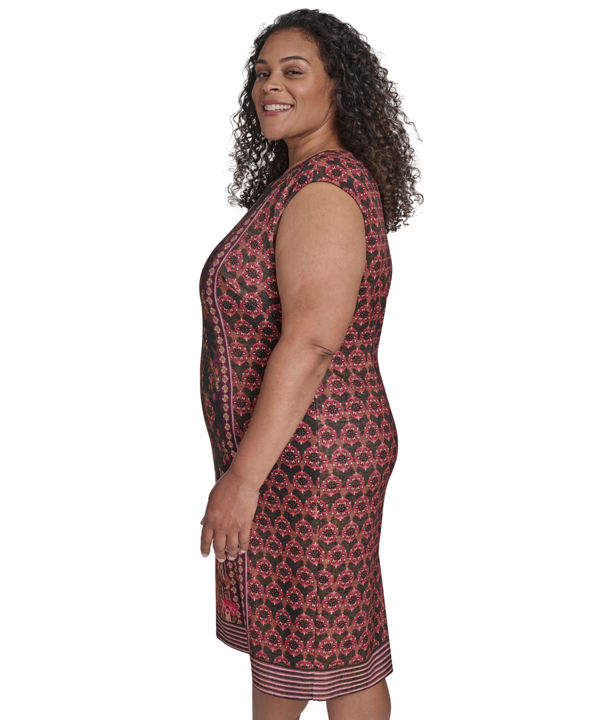 Vince Camuto Plus Size Placement Print Bodycon Midi Dress In Multi