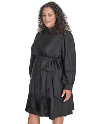 Plus Size Pleated Short Shirtdress
