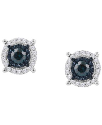 Blue & White Diamond Earrings (1/2 ct. t.w.) in Sterling Silver 