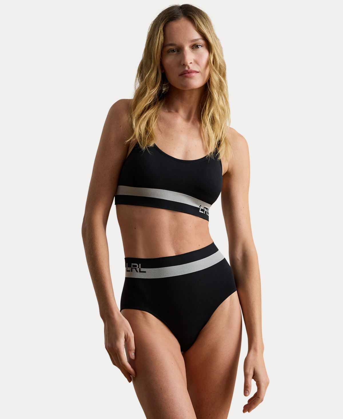 Ralph Lauren Women's Two-tone High-rise Jersey Briefs In Black