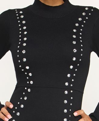 Juniors Rhinestone Fitted Sweater Dress