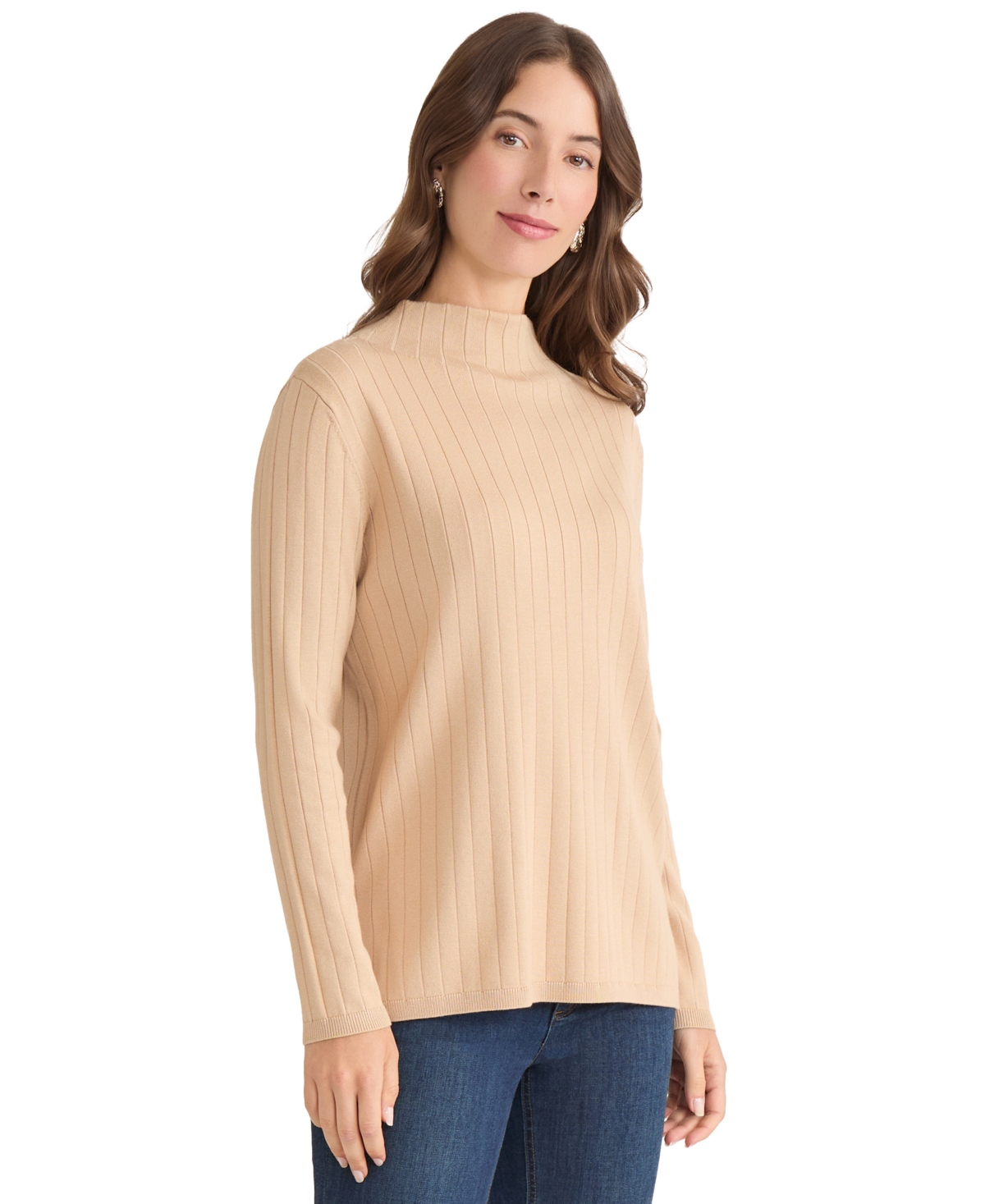 Jones New York Women's Wide Rib Funnel Neck Sweater In Brown