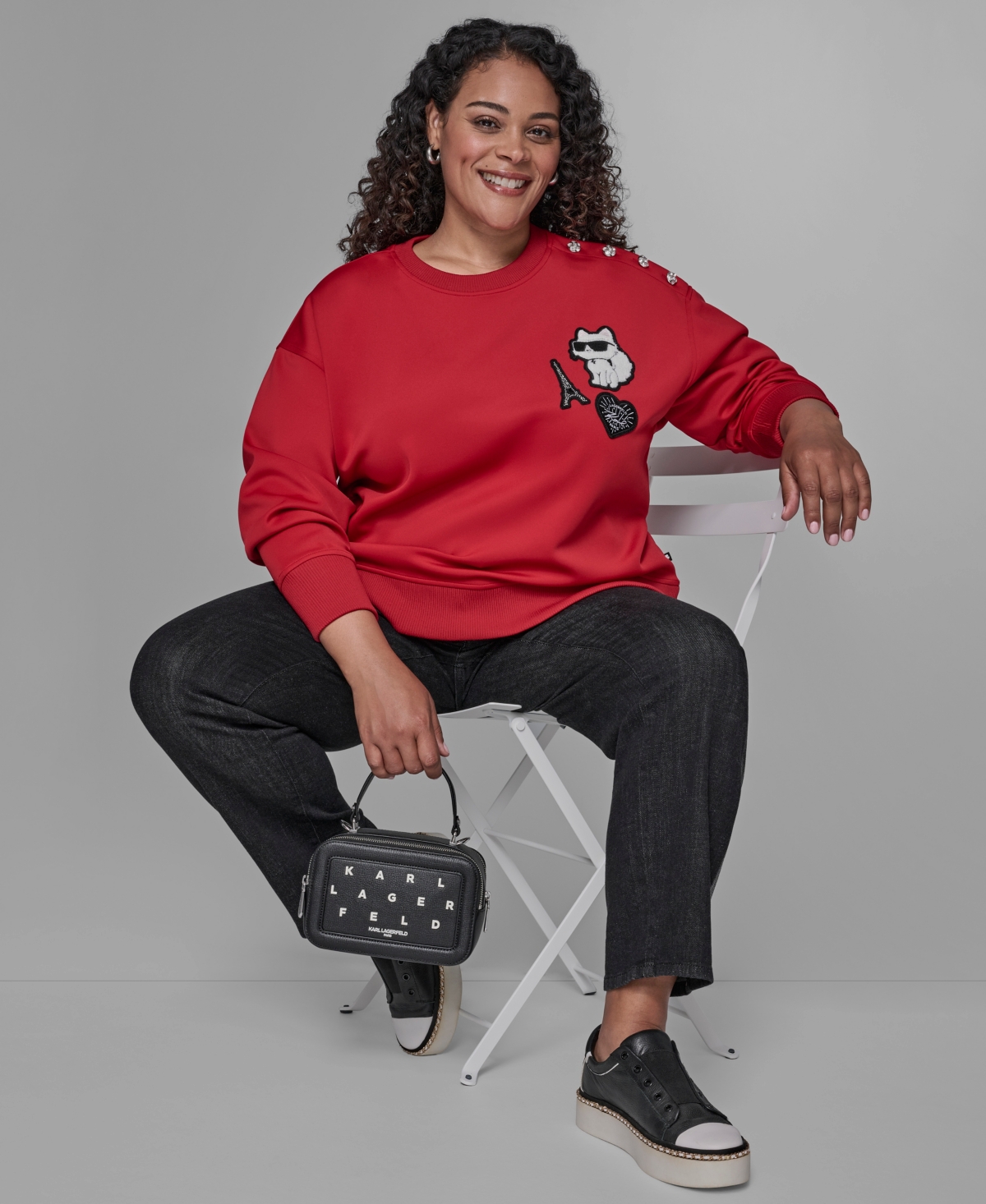 Karl Lagerfeld Plus Size Patches Sweatshirt In Red