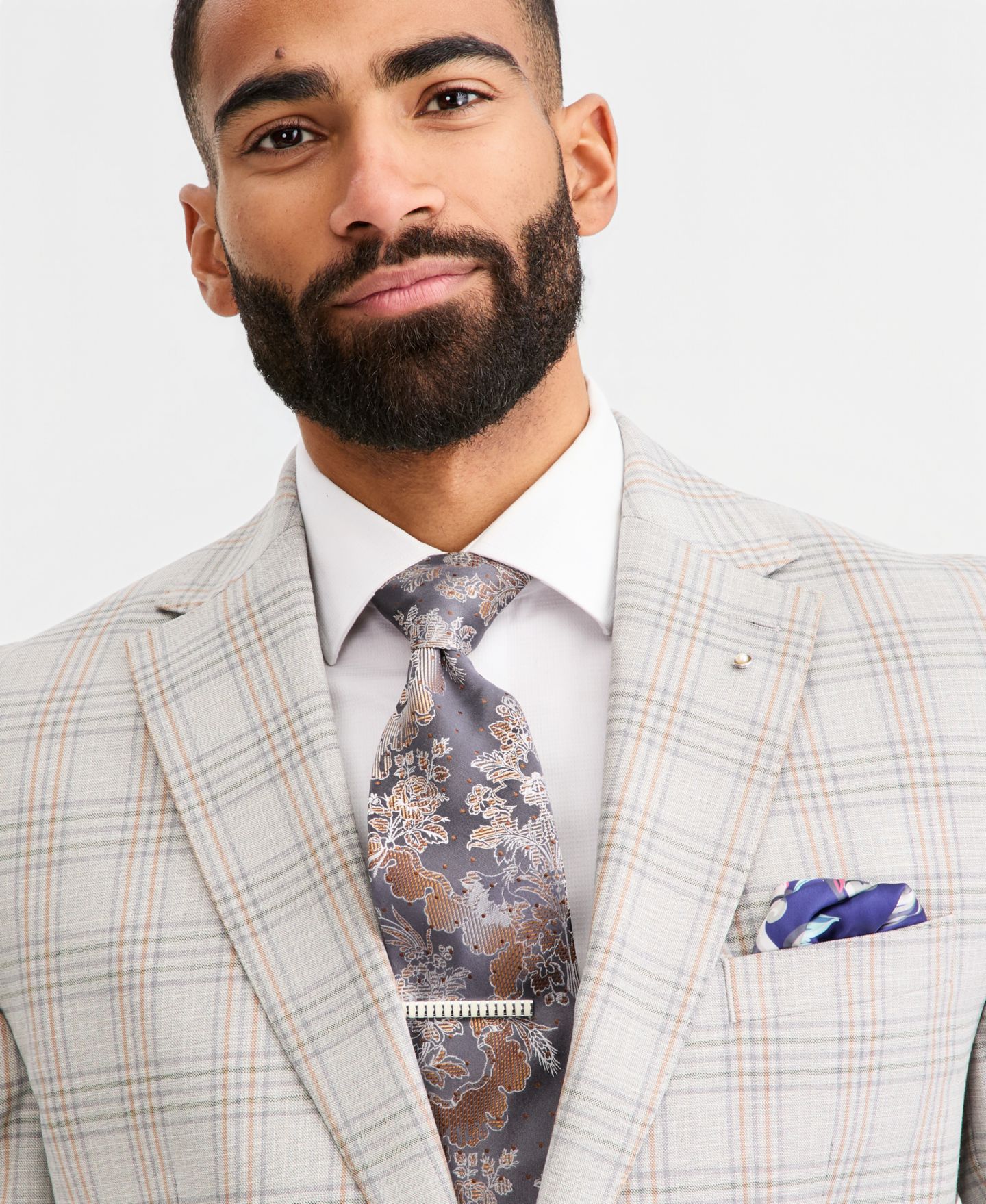 Мужская куртка Tayion Collection Classic-Fit Plaid Suit Separate, цвет: Серый рыжевато-коричневый — фото 3
